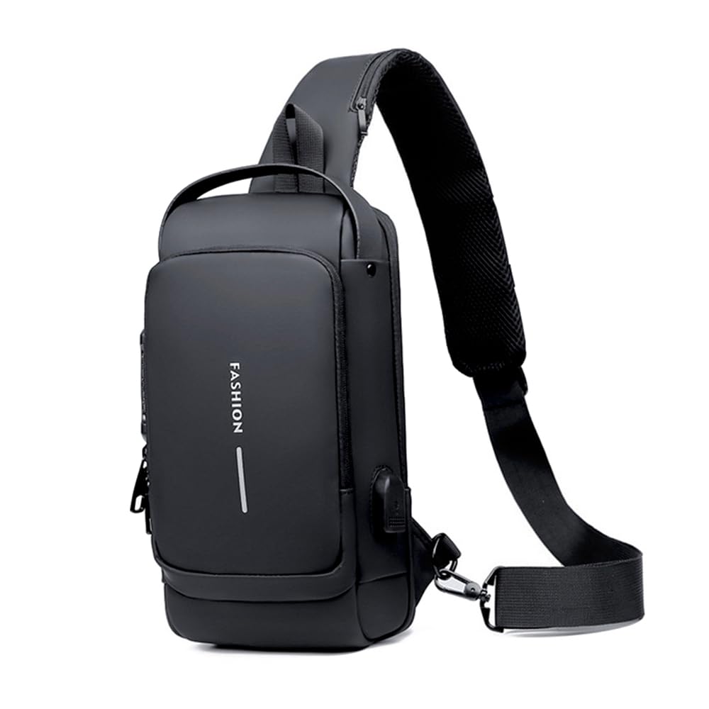 AMERTEER Crossbody Sling Bag, Backpack For Men Women Body Chest Shoulder Bag For Men Women Casual Shoulder Backpack Bag Waterproof Leather Chest Casual Daypack With Usb Charging Port For Travel Hiking