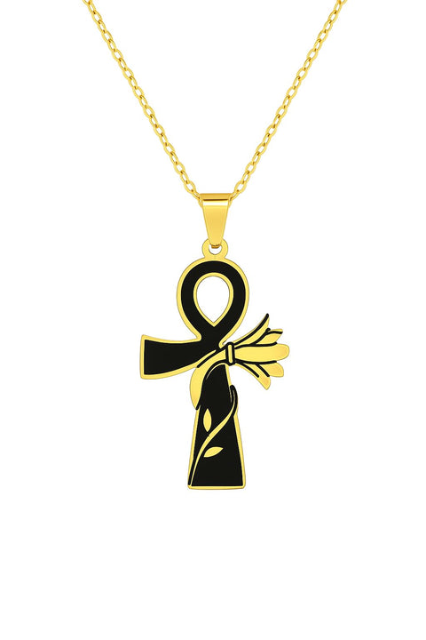 Pharaonic Necklace Pure Stainless Steel 316 EL Unique Design Key of Life Black Marble Necklace for Girls Women Gift