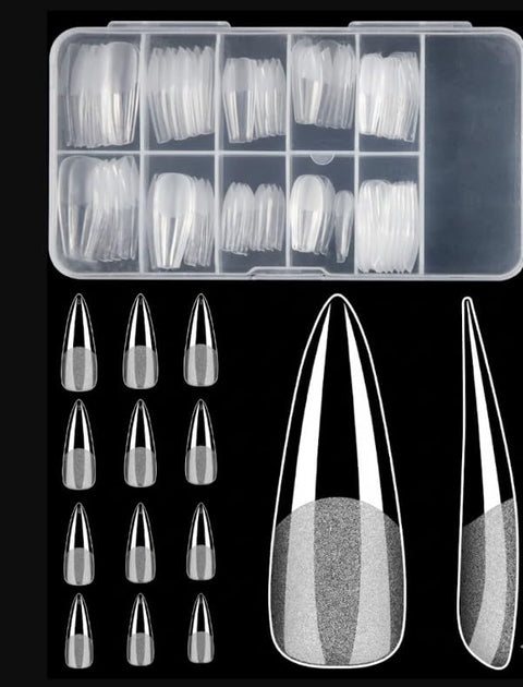 Gel Nail Tips Long Stiletto Shape, 300Pcs Pre Shaped Soft Gel Nail Tips Clear Full Cover False Nails for Gel Nail Polish Soak Off Easy Nail Extensions Acrylic Fake Nails