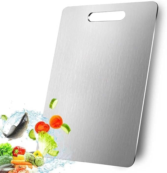 Premium Stainless Steel Cutting Board - Antibacterial & Hygienic Chopping Board for Kitchen, Durable 304 Metal Surface, Easy to Clean with Integrated Handle