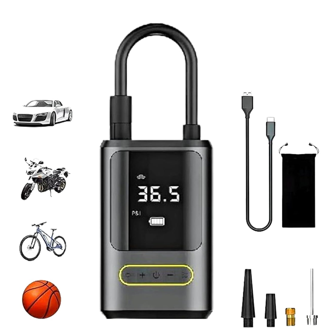 Tire Inflator Portable Air Compressor 150PSI Air Pump for Car Tires with Digital Pressure Gauge, Rechargeable Battery, Emergency LED Light for Car Motorcycle Bike Ball