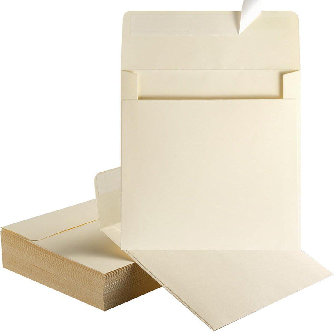 Wishop 50 Pack Colorful 6 x 6 Envelopes Square Envelopes Self Seal for Wedding, Party Invitations, Greeting Cards, Announcements, Photos, CD/DVD Sleeves (Cream)