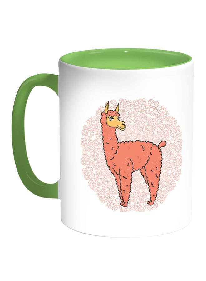 Lama Printed Coffee Mug White/Green
