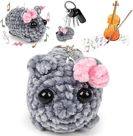 Sad Hamster Emoji Keychain Hamster Emoji Plush Toy Sad Hamster Keychain with Sound Knitted Hamster Keychain, One Size