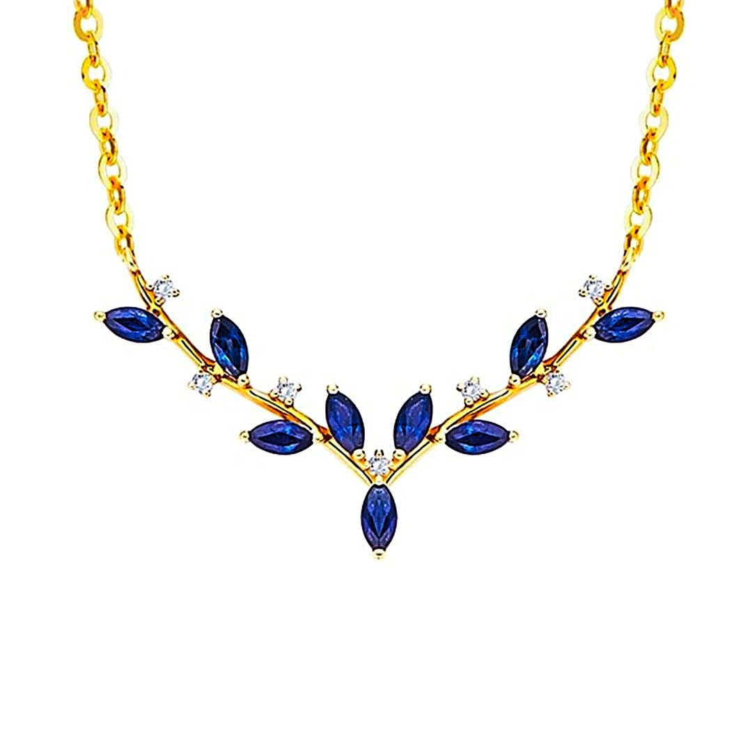 White Crystal Leaf Necklace:Fashion Women Accessory Stainless Steel Chain and Gold Balted Pendant,White Crystal Lobes Tree Branch Necklace Perfect Gift for Every Woman