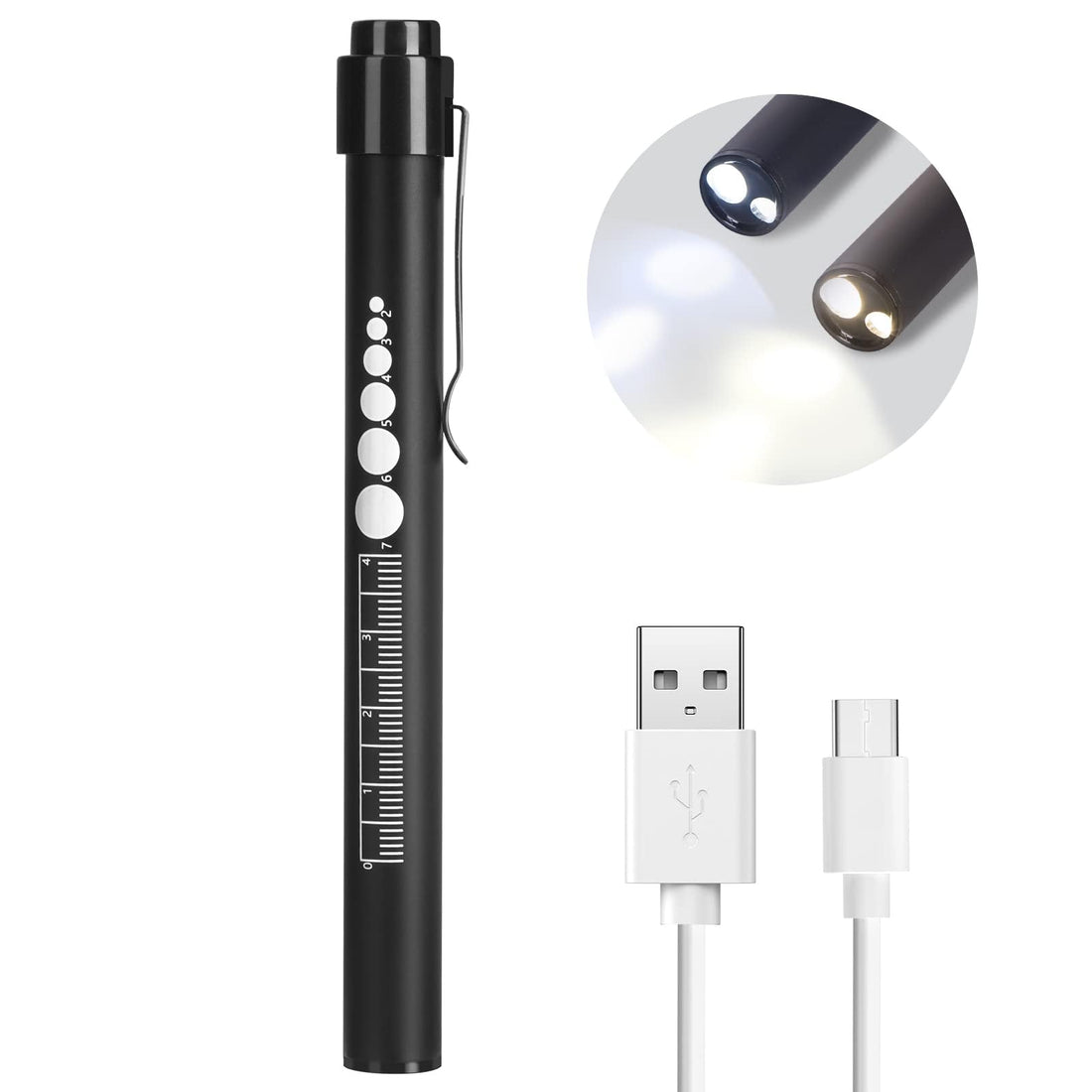 Rechargeable Pen Light with Pupil Gauge LED Penlights for Nurses Doctors, Warm/White Light, USB Rechargeable Medical Penlight Gifts for Nurses Nursing Student (Black)