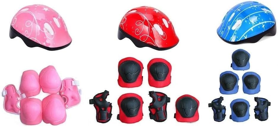 TRUE FIT®7-Piece Kids Shin Guards Set for Skating and Cycling, Comfortable Elbow and Knee Pads for Riding Scooter and Roller Skates,, Red Plastic