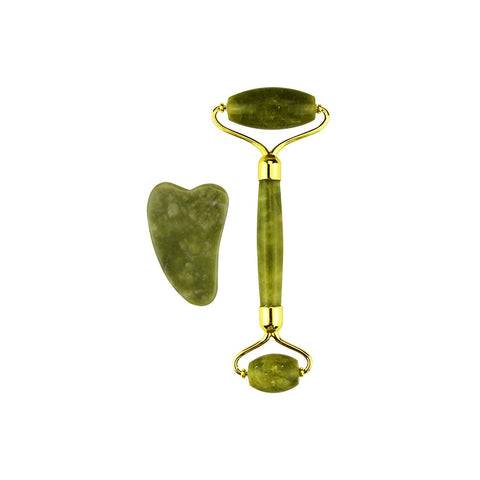 Jade Roller & Gua Sha Scraper Set Beauty Tool, Anti Ageing, Neck Massage, Facial Roller Massager Body Eyes Neck (Jade Roller Gua Sha)