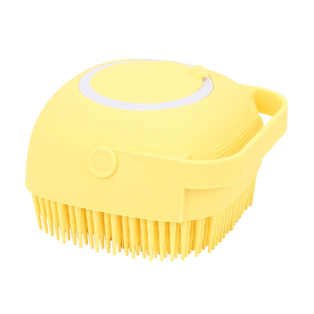 Alexyuk Silicone Massage Bath Brush, Soft Silicone Shower Brush Liquid Soap Dispenser, Body Wash Handheld Bath Scrubber, Hair Shampoo brush Cleaning Exfoliating for women Men Children Pet（Yellow）