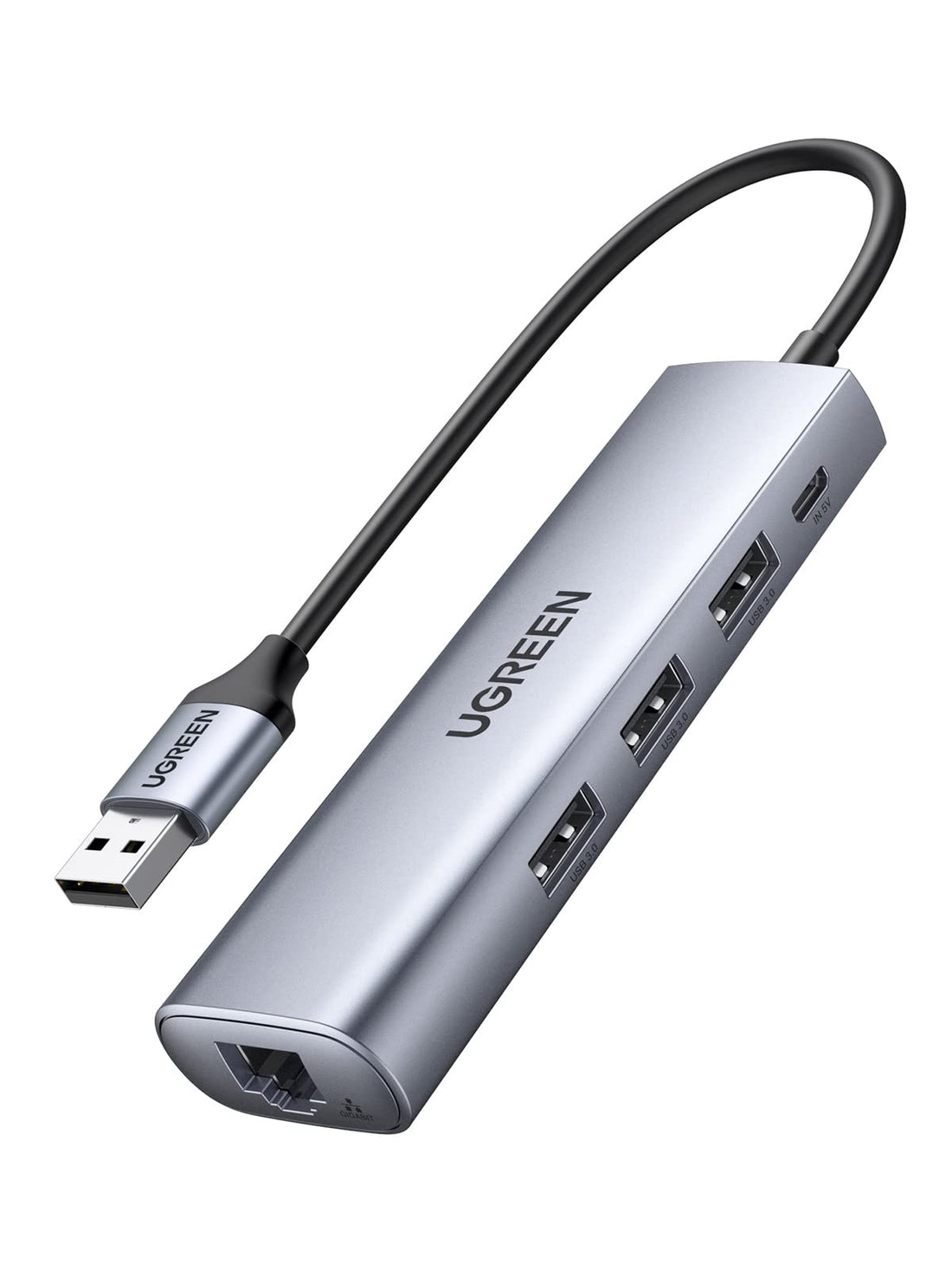 Ugreen 60812 5-in-1 USB 3.0 1000 Mbps Gigabit Multifunction Adapter, 20 cm Size, Gray