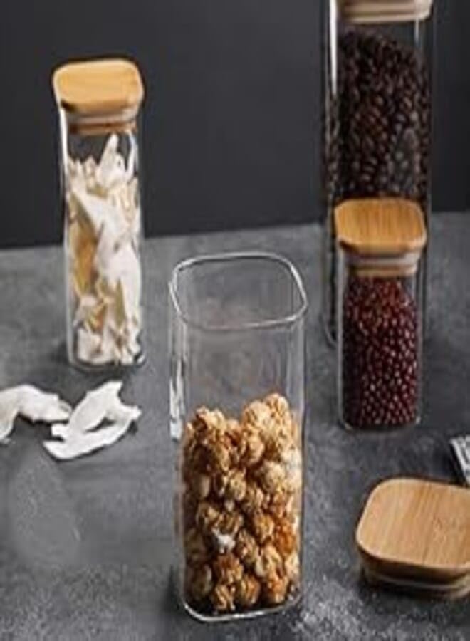 N/N Glass Food Storage Jar Storage Canister with Wooden Spoon,Air Tight Storage Canister for Coffee Bean,Sugar,Tea,Salt,Candy,Spice