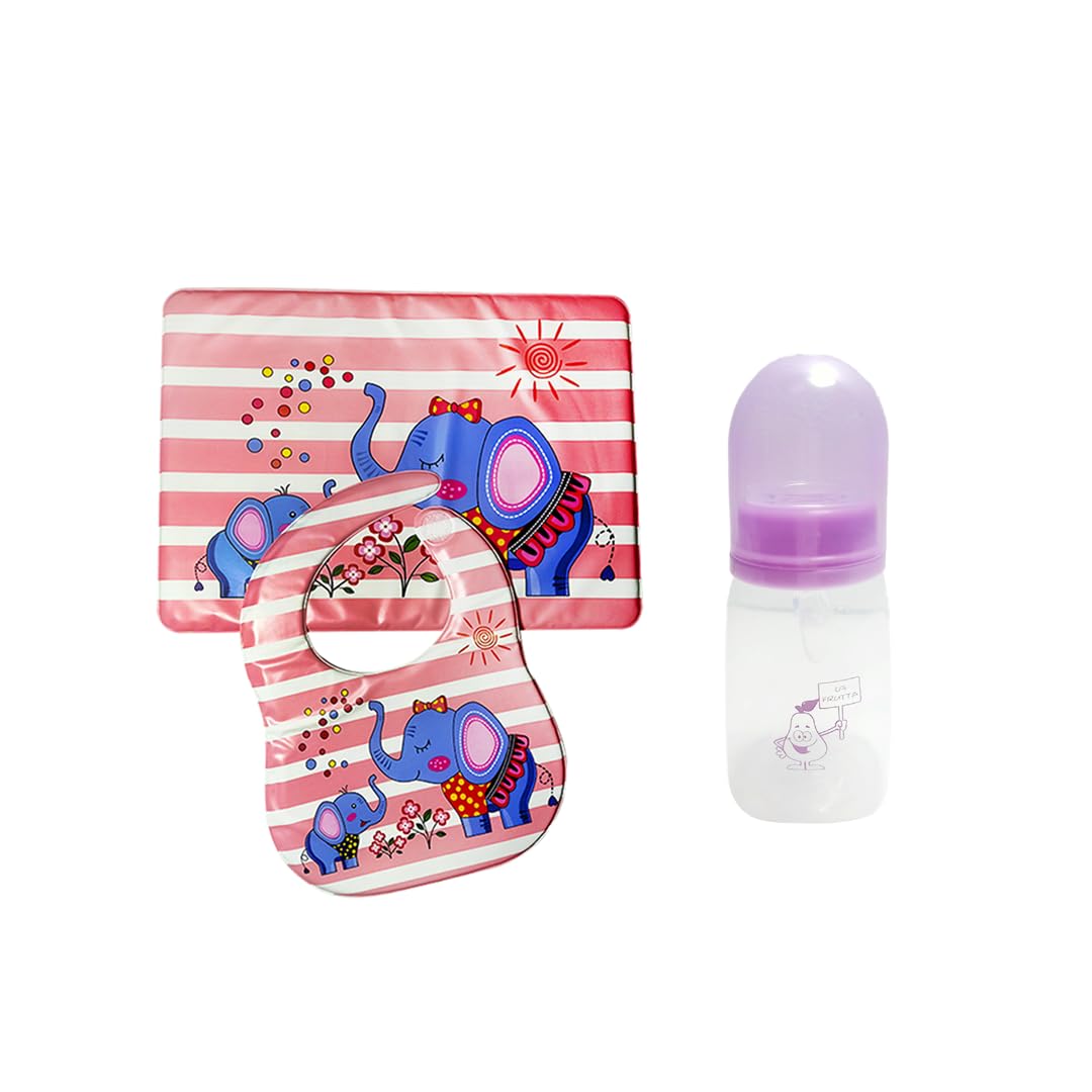 La Frutta (feeding bottle with spoon 150ml & PVC Baby Bib with baby feeding mat)
