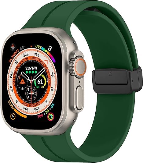 Magnetic Sport Silicone Strap for Apple Watch Ultra Band, 49mm, 45mm, 44mm, 46mm, 42mm, Series 10/9, 8/7/6/5/4/3/SE 2nd Gen.