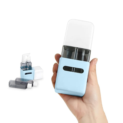 4 in 1 Travel Bottles Dispenser - Refillable Travel Dispenser Leak-Proof Toiletry Containers, Portable for Body Wash, Conditioner, Sunscreen Cream & Lotions (Blue)