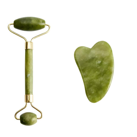 Beauty Stone - Dual headed jade roller and Gua Sha board for skincare ritual boosting elasticity, calming tired muscles, brightening complexion, enhancing relaxation of facial and neck areas