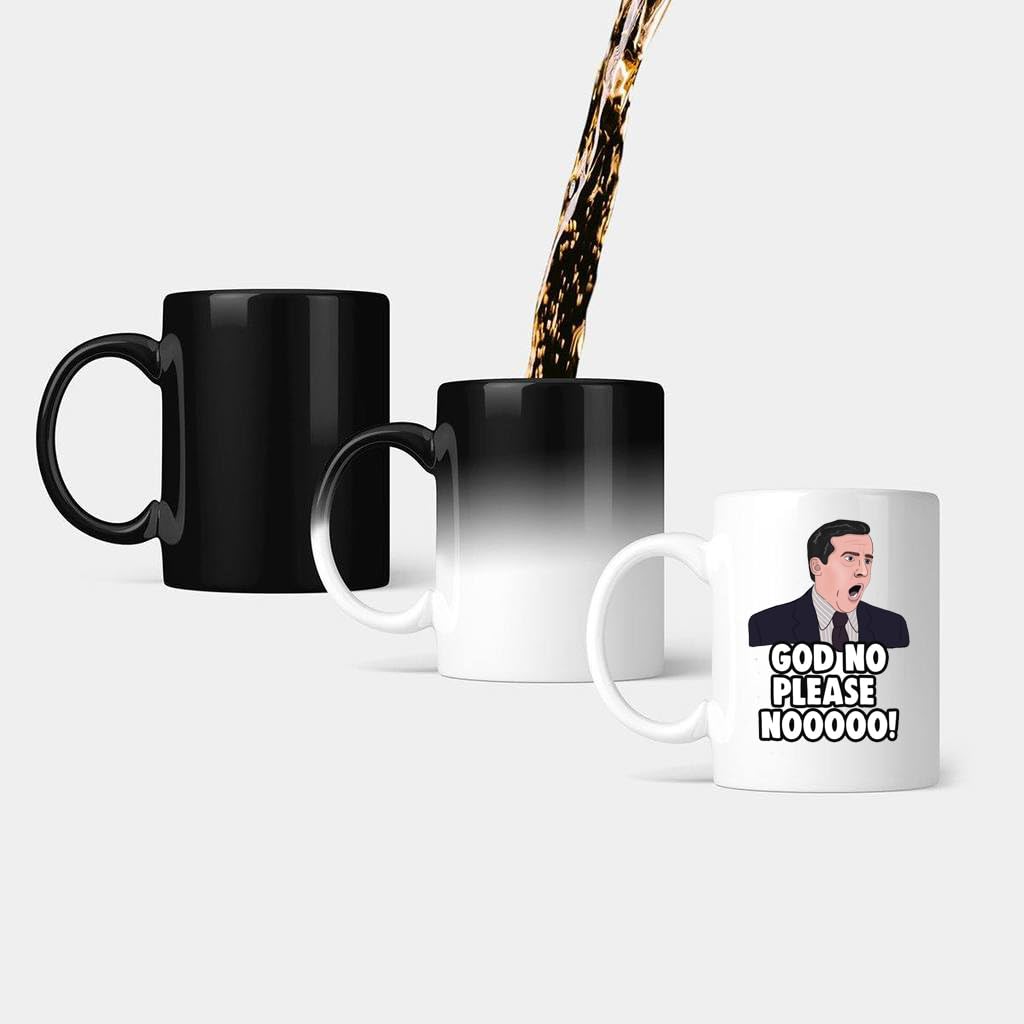 Ceramic Mug - Heat Reveal Mug Temperature Heat Sensitive Change Magic Mug Heat Reactive Change Color Changing Ceramic Coffee Cup - God No Michael Scott -MD893