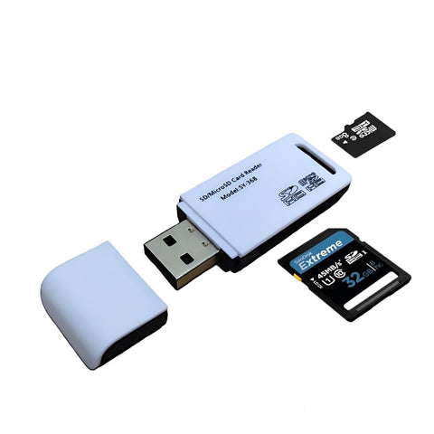 2 in 1 External Memory Card Reader T-Flash SD Card Reader (White in Black)