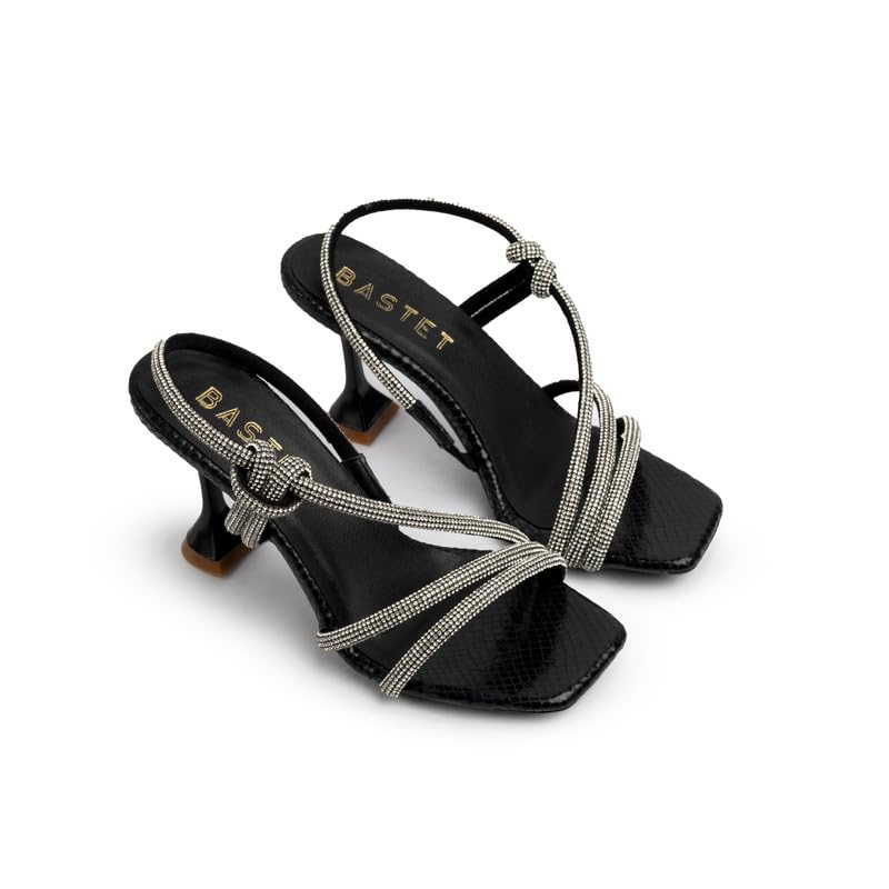 Bastet "Nefertari" Women's High-Heel Sandals – Knot Strap Design with Shiny Snakeskin Finish