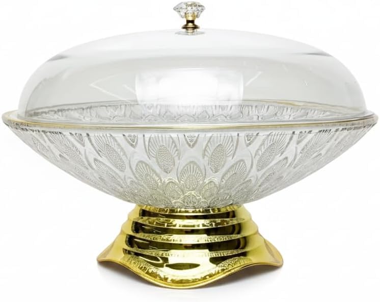 Luxury Gold Finish Acrylic Serving Plate – Crystal Elegance with Fine Leaf Pattern (Clear)