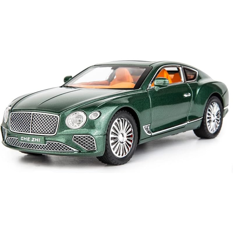 Play New Game 1:24 Die Cast Alloy Metal Car Model Bentley Continental Green Car Pull Back with Sound Light Openable Doors Toy Car for Kids (Multi)