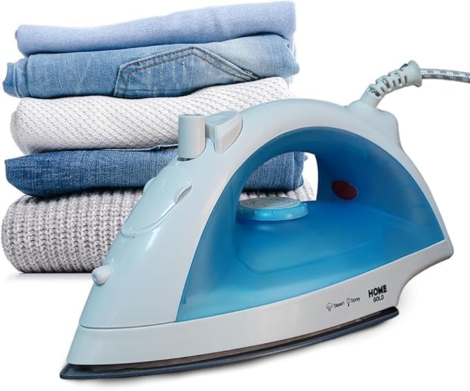 Steam Spray Iron Powerful 2000W with Quick 15s Exhaust, Wet/Dry Modes, Safety Features, and Ceramic Soleplate for Effortless Ironing, HG-158A (Blue)
