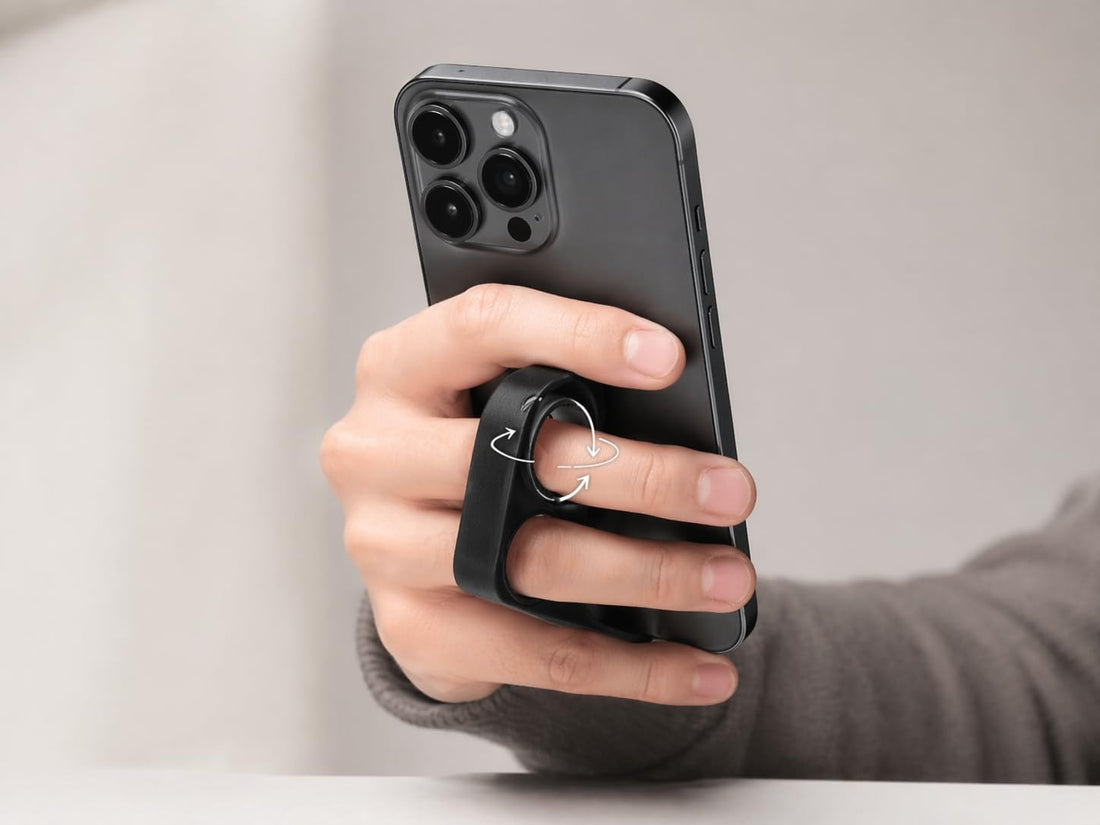 Phone Finger Holder 360° Rotating Ring Phone Holder, Anti-Drop Phone Grip, Multi-Angle Stand, Suitable for All Phones (1, Black)
