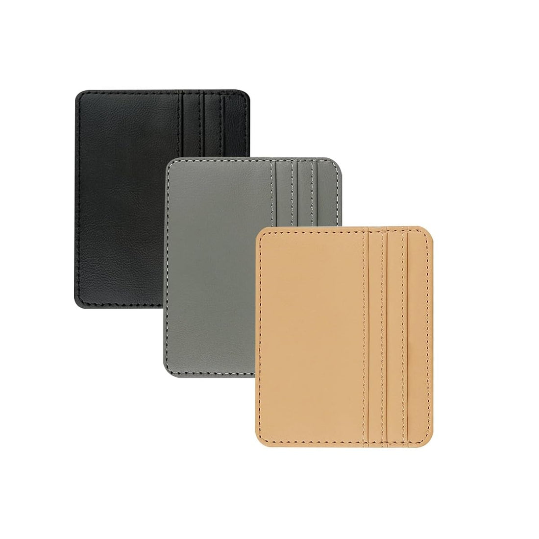 3 Pcs Slim Front Pocket Wallet Minimalist RFID Blocking Leather Credit Card Case Holder Small Compact ID Card Holder (Black Grey Khaki)