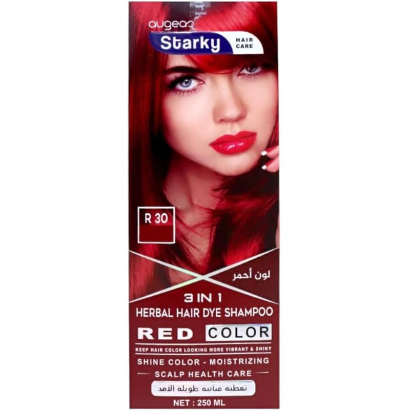 Starky Herbal Hair Dye Shampoo 3 in1 Red Shine Color,Moisturizing,Scalp Health Care Ultra Long Lasting (R30) Color Red-250ml