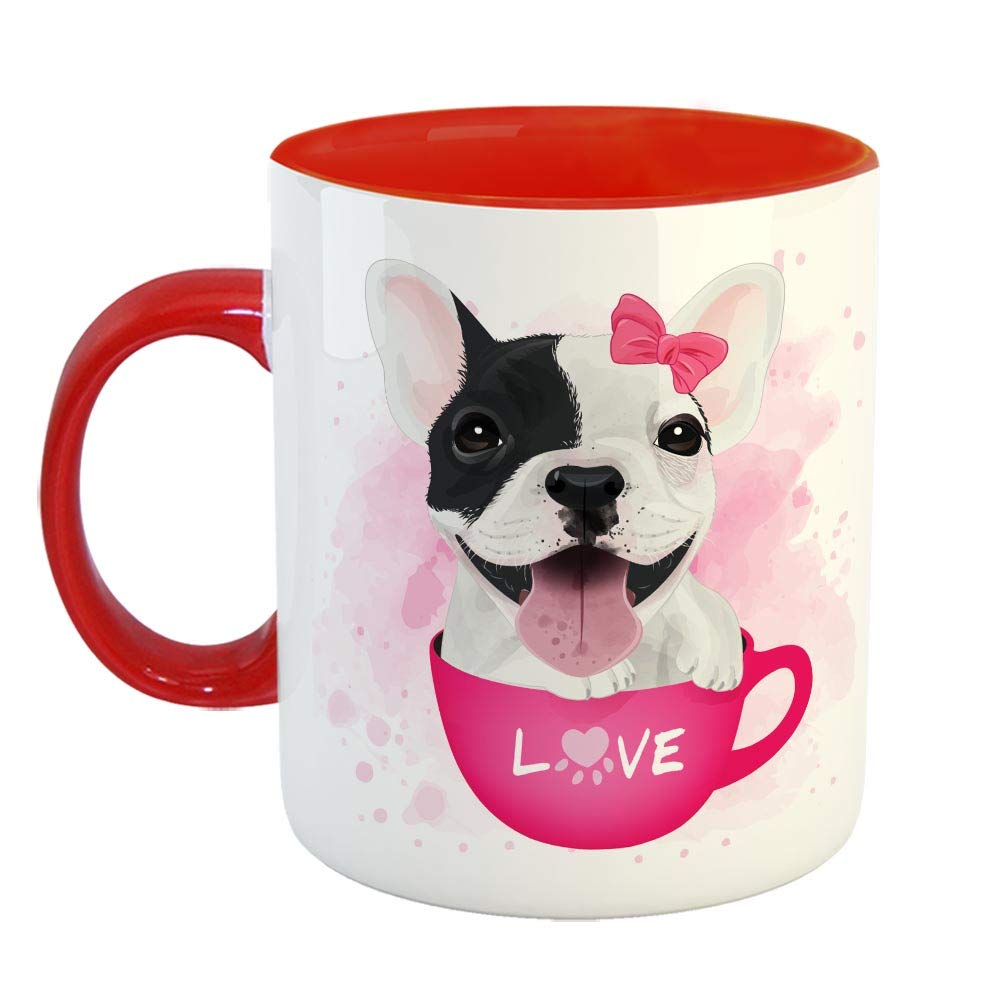 Cute French Bulldog Ceramic Coffee Mug - Best Gift for Kids/Dog Lovers - Color - Red (0935)