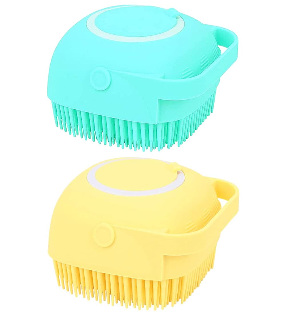 Clshes Silicone Body Scrubber Soft Silicone Massage Exfoliating Bath Exfoliating Body Scrubber Shower Bath Body Brush Easy to Clean (Blue+Yellow)