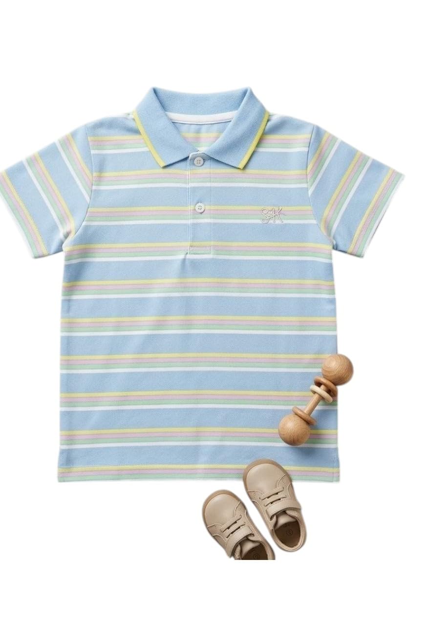 Kids Striped Polo Shirt with Chest Embroidery – Stylish Casual Style