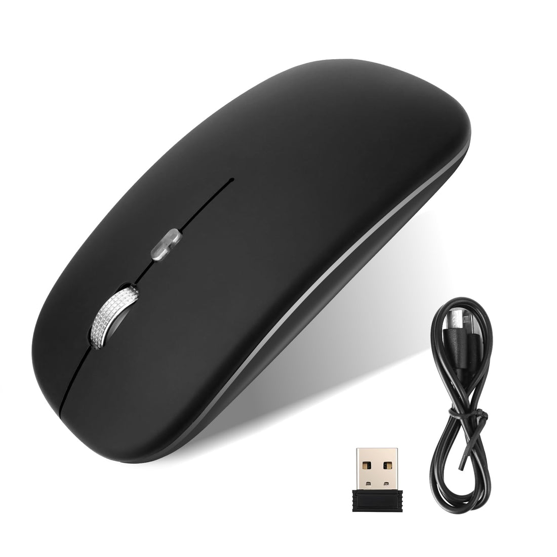 Wireless Mouse, Rechargeable Bluetooth Mouse 2.4G Dual Mode, Silent Ergonomic Optical Mouse with USB Receiver, 3 DPI (1000/1200/1600) Adjustable, Ideal for Laptop, PC, Mac (Black)