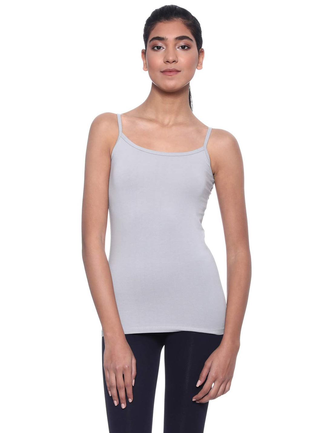 Dice Spaghetti Straps Solid Top for Women - Grey, XXL- Fitted