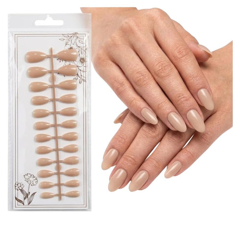 24pcs SHORT Size Finished Design With UV Gel Press On Nails Coffin OVAL Shiny False Nails Full Cover Artificial Fake Nail Art Tips- Comes With 1 SHEET DOUBLE FACE (A)
