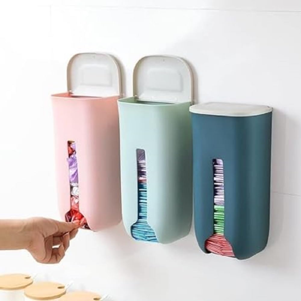 Kitchen Plastic Bag Holder | Wall Mounted Large Capacity Extractive Garbage Bag Storage box with Self Adhesive Sticker | Rubbish Box - 1 Pcs, Multicolor