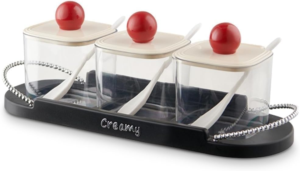 Spice Rack Organizer with Plastic Tray, Lids & Spoons - Clear Jars For Kitchen Storage Condiment Containers Home Countertop Organization Rack (3 Pcs)