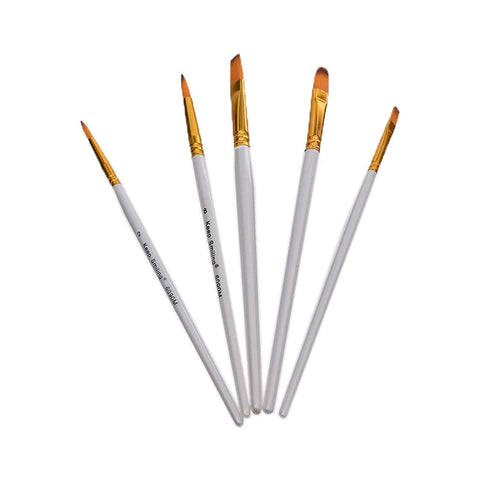 Keep Smiling Professional Artist Paint Brush Set of 5 Different Shapes Multi Functional for Canvas, Watercolor, Oil and Acrylic Painting - White/Gold