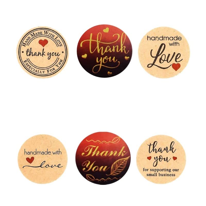 Thank You Hand made with love Stickers Round Labels 1 Inch 25 mm, 6 Modern Style Design models Craft Gold fonts, for Envelope Greeting Cards Hand Made Gifts Packing Supplies no. of labels D3 (60)