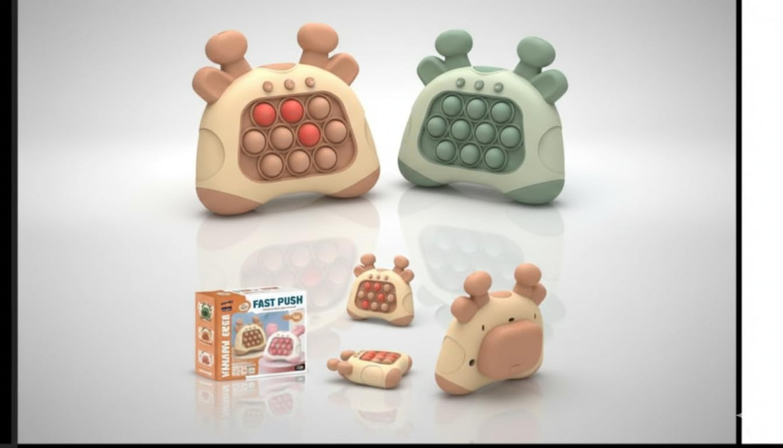 GHAZAL Quick Push Pop Light Up Electronic Handheld Game, Educational for Concentration & Hand Skills, Brown, 6x10x13cm, ABS & Silicone, Fidget Gaming, Wipe Clean, Deer Design