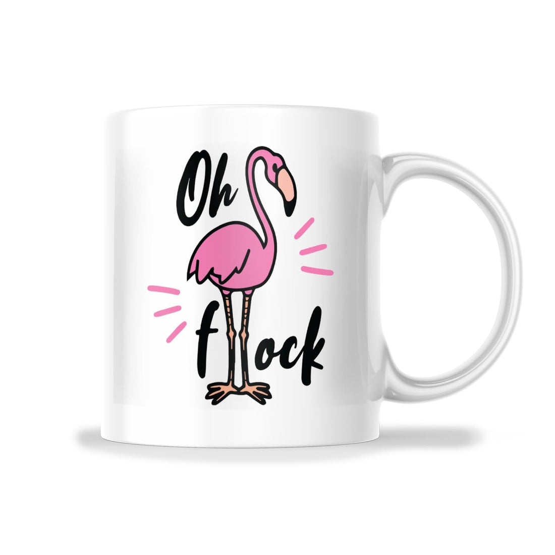 Oh Flock 11 Ounce White Ceramic Tea Cup Flamingo Mug, Flamingo Gift, Funny Pun Mug, M559