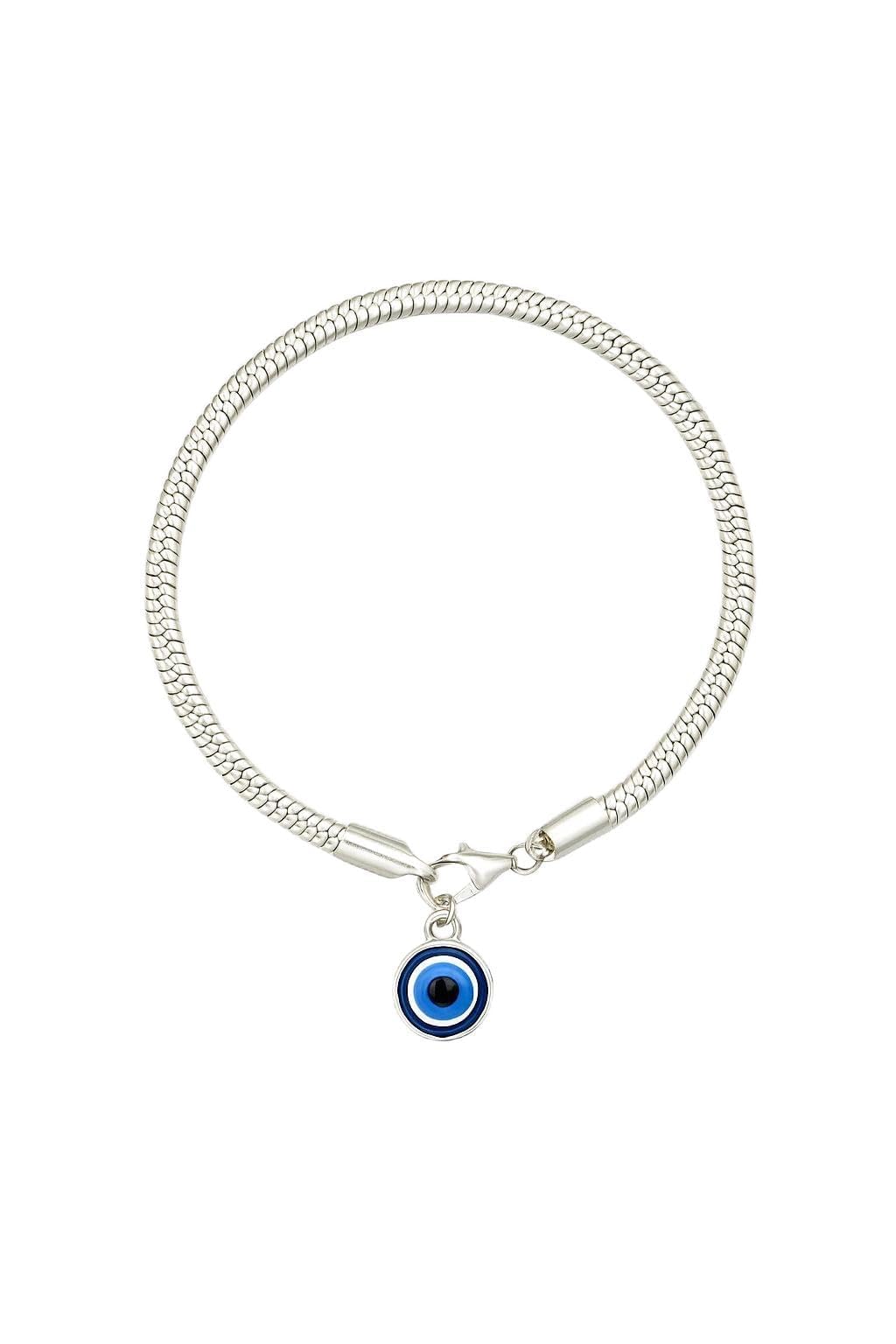 Silver Bracelet with Blue Evil Eye Pendant, Silver Jewelry with Snake Design Jewelry for Women Men