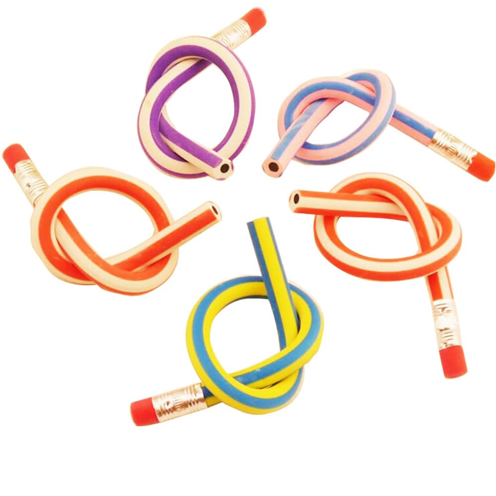 5PCS Colorful Stripe Flexible Bendable Pencils,Soft Bendy Magic Bending Pencils with Erasers,as Gift for Kids Children Supplies,Classroom Gifts,Back to School Students Supplies,Great Bags Party Favor