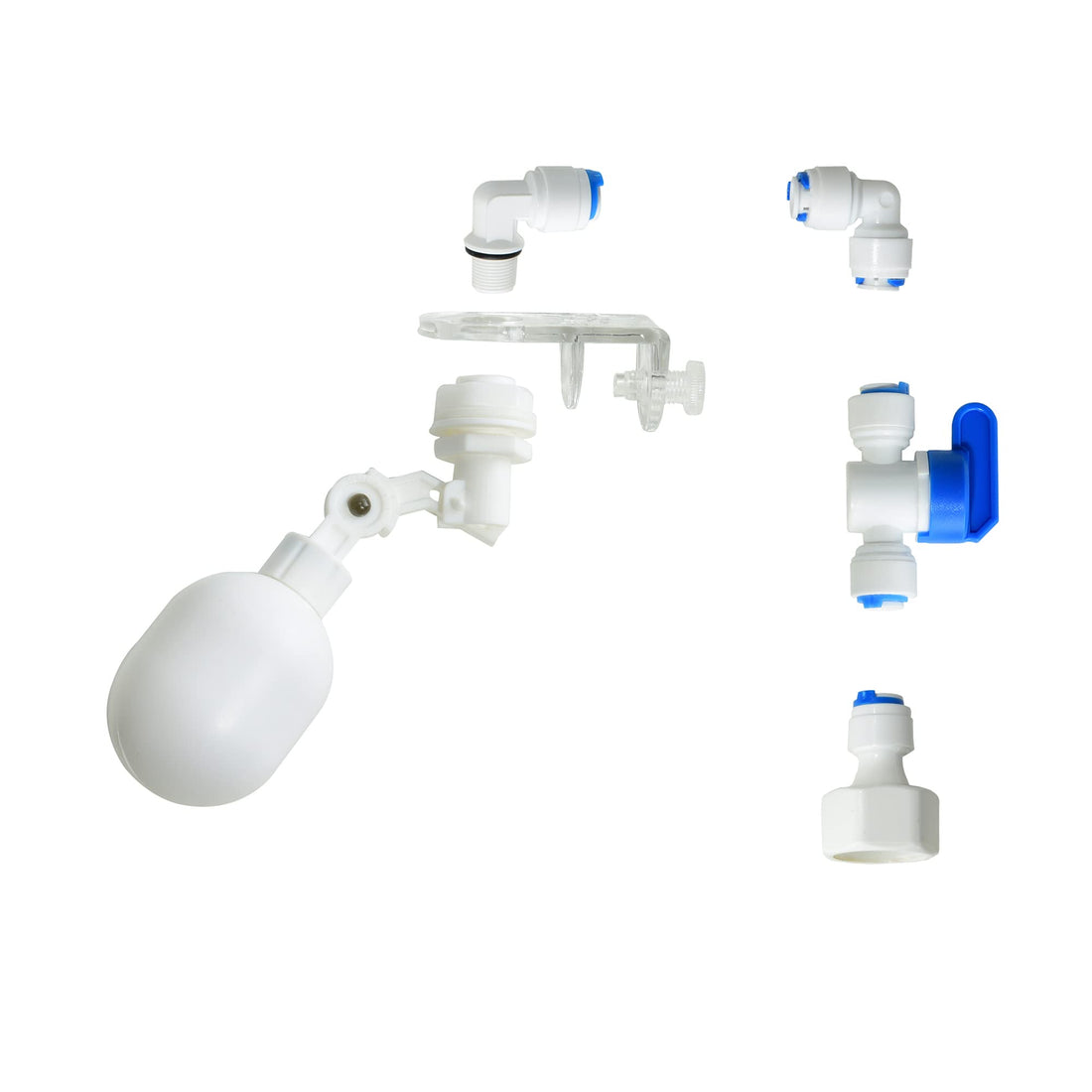 1/4 inch Plastic Adjustable Tube Float Valve Kit for Aquarium Water purifiers , Auto Water Filler Controller Auto-top-Off System, RO Water Reverse Osmosis System (1 Float + 5 Connect)
