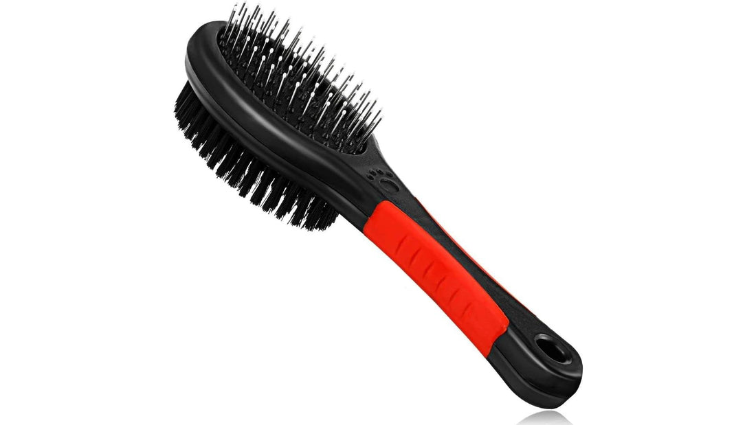 Dog Brush for Grooming Pet Double Sided 2 in 1 Pin & Bristle Soft - Slicker Detangling Comb Cat and Shedding, Removing, Dirt Cleaning Short or Long Hair, Black, L