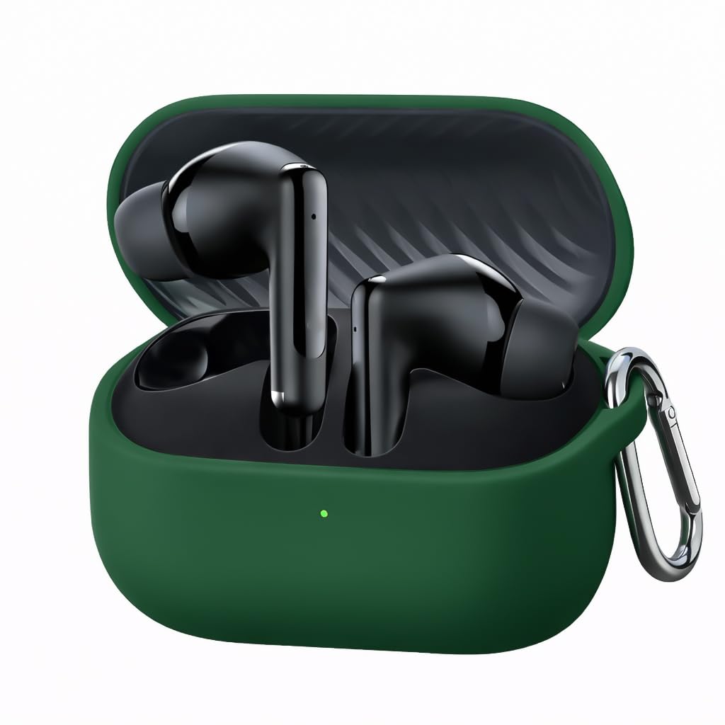Dl3 Mobilak Compatible with Oraimo SpaceBuds Neo OTW‑323 Case Cover, Soft Silicone Shockproof Protective Case Wireless Earbuds with Carabiner, Front LED Visible (Green)