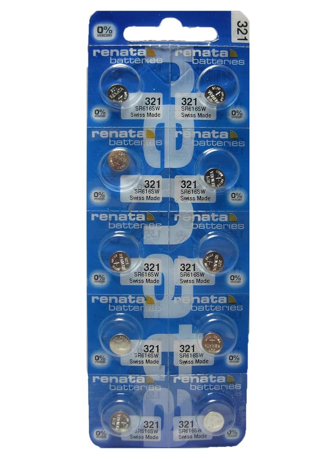 RENATA WRIST WATCH BATTERY - Swiss made, button cell 1.55V, Renata long life battery, strap (10 pieces) 321-3, SR616SW