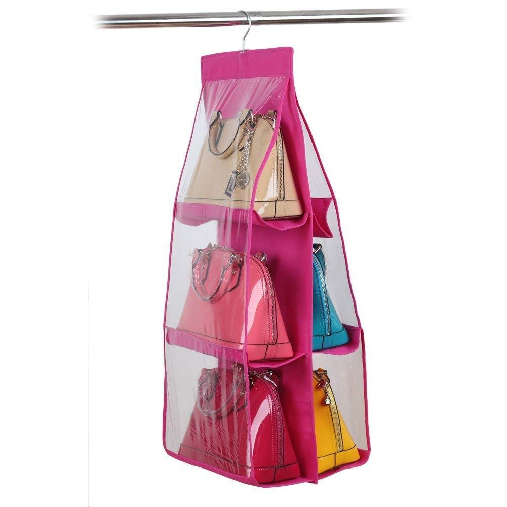 6 Pocket Large Clear Purse Handbag Hanging Storage Organizer Closet