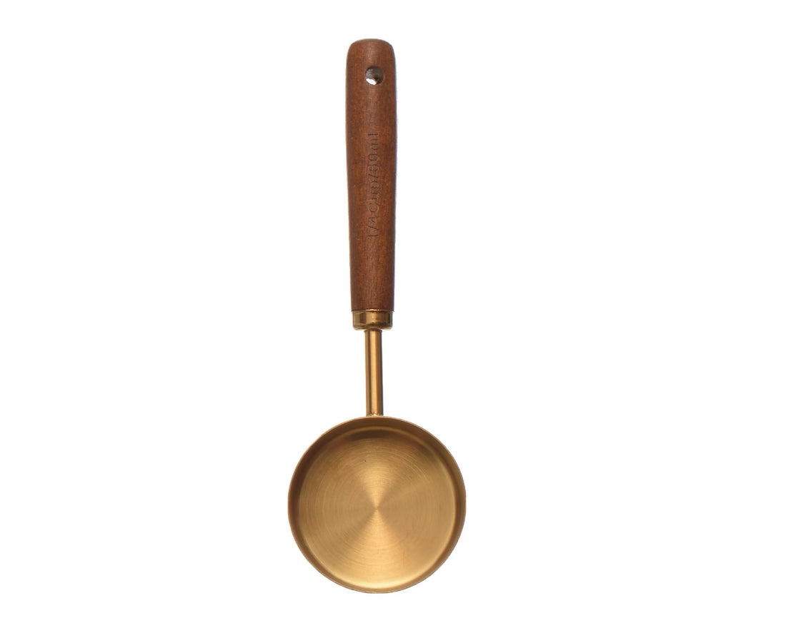 Generic Stainless Steel Measurement Saucer With Wooden Handle Made Of High Quality Material Practical For Kitchen 75 ML - Gold Brown