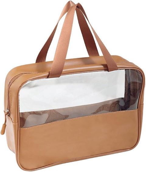 Cosmetic Bags Clear Toiletry Bag Waterproof Wash Bags PVC Large Capacity Makeup Bag with Handle Travel Bag for Men and Women 3PCS.. Khaki colored