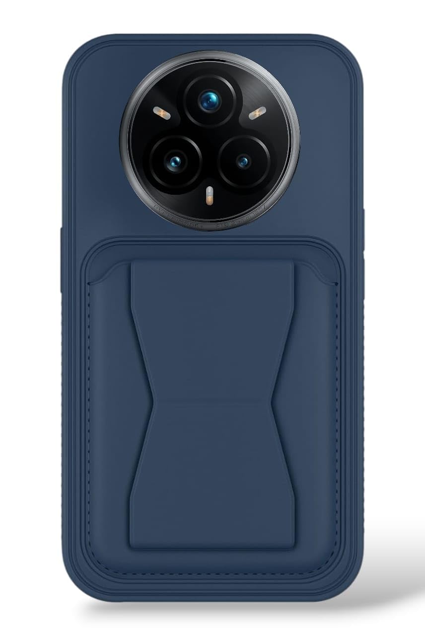 Case with Card Holder & Kickstand – Luxury PU Leather Shockproof Cover, Slim Anti-Scratch Protective Phone Case for Realme 14 Pro Plus (Blue)